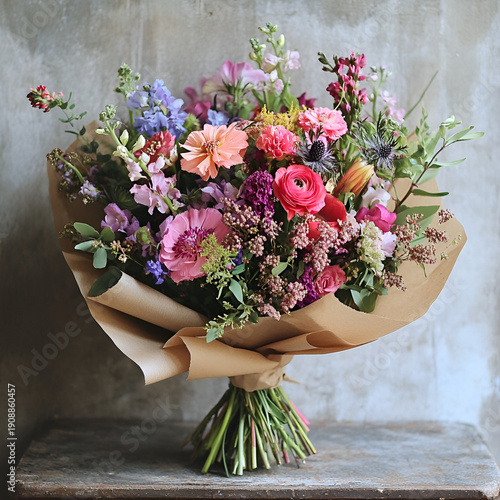 Elegant Mixed Flower Bouquet Wrapped in Kraft Paper