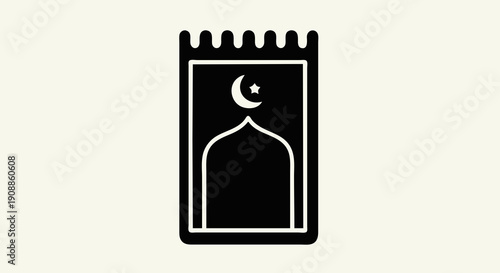 Prayer Mat With Crescent Emblem Icon Flat Black Islamic Vector Symbol For Worship App And Spiritual Design