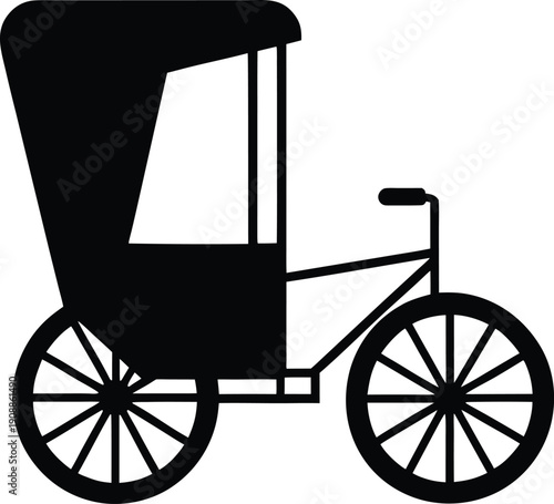 Vintage Rickshaw Illustration, Classic Carriage Transport Design
