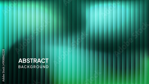 Ripple glass gradient background design with vertical prism distortion. Neon colors, light green, dark green, turquoise. Reeded Bold dynamic design blending futuristic tones vector backdrop.