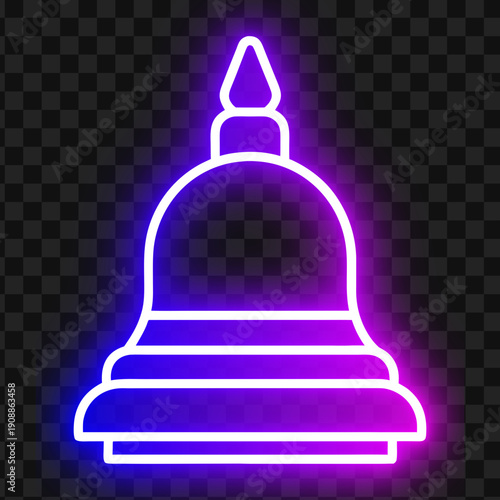 Neon Stupa Icon, Glowing Buddhist Shrine Symbol, Spiritual Temple Design