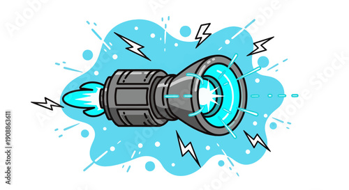 Futuristic rocket launching with dynamic blue flames and lightning effects