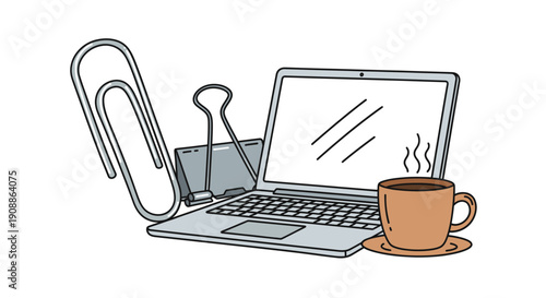 Illustration of home office workspace with laptop coffee and stationery for work from home concept
