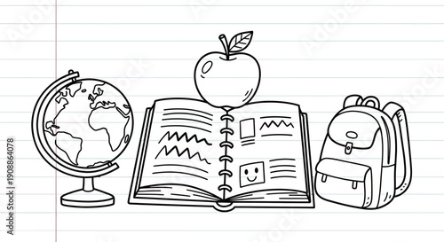 Hand Drawn School Supplies on Lined Paper representing Back to School season enthusiasm