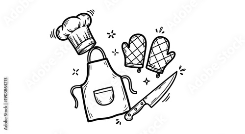 Whimsical Kitchen Doodle: Hand-Drawn Chef Essentials for Culinary Creations