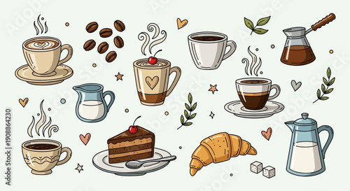Coffee and Pastries Delightful Cartoon Illustration with a Warm and Inviting Atmosphere