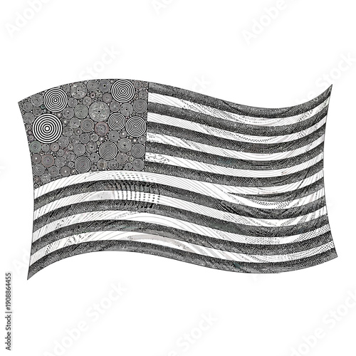Abstract American Flag Design with Concentric Circles and Stripes