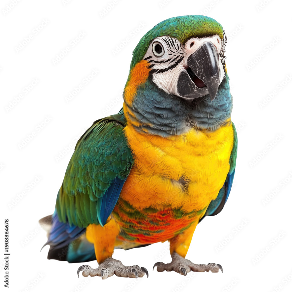 Fototapeta premium Colorful parrot bird 3d isolated transparent bg, cutout png