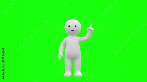 3D Claymation Human Character Showing Upward Gesture on Green Screen Background Cute Minimal Icon Style 4K Animation
