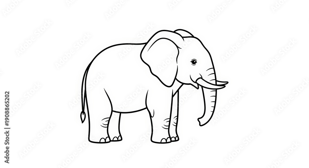 Fototapeta premium Cute Cartoon Elephant Standing Line Art for Children's African Safari Theme