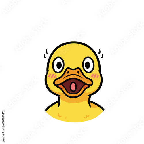 Cute cartoon duckling with surprised expression and rosy cheeks