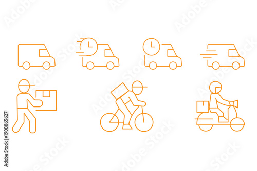 Fast delivery icon set. Free shipping, express delivery, 24 hours, fast van. Truck symbol on white background - stock vector