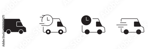 Fast delivery icon set. Free shipping, express delivery, 24 hours, fast van. Truck symbol on white background - stock vector