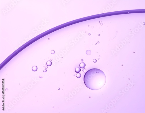 Translucent purple fluid with shimmering bubbles and a curved line