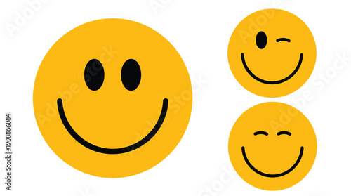 Smiley Face Emoji Icons Set in Yellow Isolated on White Background