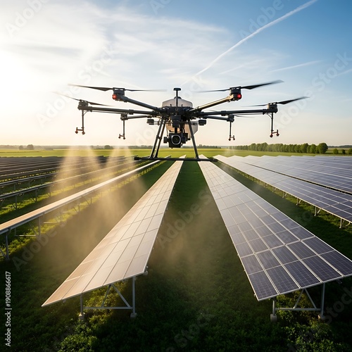 Wallpaper Mural Agrivoltaics Drone Inspecting Solar Panel Farm at Sunset Torontodigital.ca
