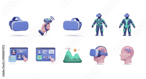 Virtual Reality Technology Icons Set Metaverse Concept.