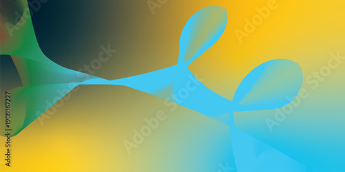 Yellow SteelBlue \and azure abstract shape grainy gradient background with black backdrop and noisy texture wide banner poster header design