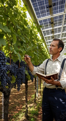 Wallpaper Mural Agrivoltaics Farmer Inspecting Grape Vineyard Solar Panel Agriculture Torontodigital.ca