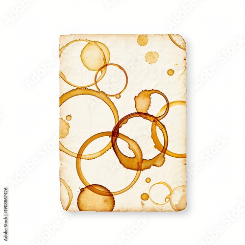 Coffee Ring Stain on Paper: A detailed shot of an aged paper surface is speckled with various sized coffee ring stains, with the essence of time captured by the subtle textures and hues.