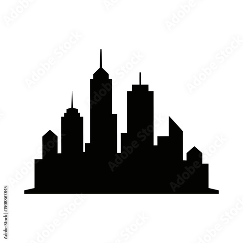 City skyline silhouette with modern skyscrapers and office buildings against a white background urban landscape concept
