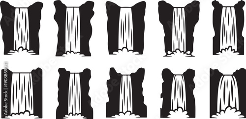 Collection of black and white curtain silhouettes on white