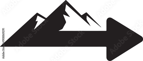 Minimalist mountain arrow directional icon isolated on white background