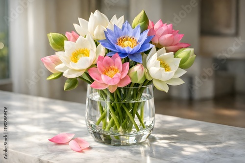 Wallpaper Mural Serene bouquet of white, pink, and blue lotus flowers. Torontodigital.ca