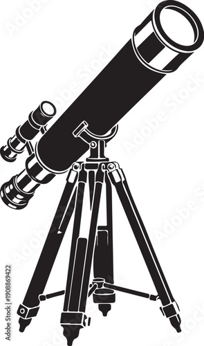 Astronomy telescope on tripod - minimalist black and white vector illustration isolated on white background