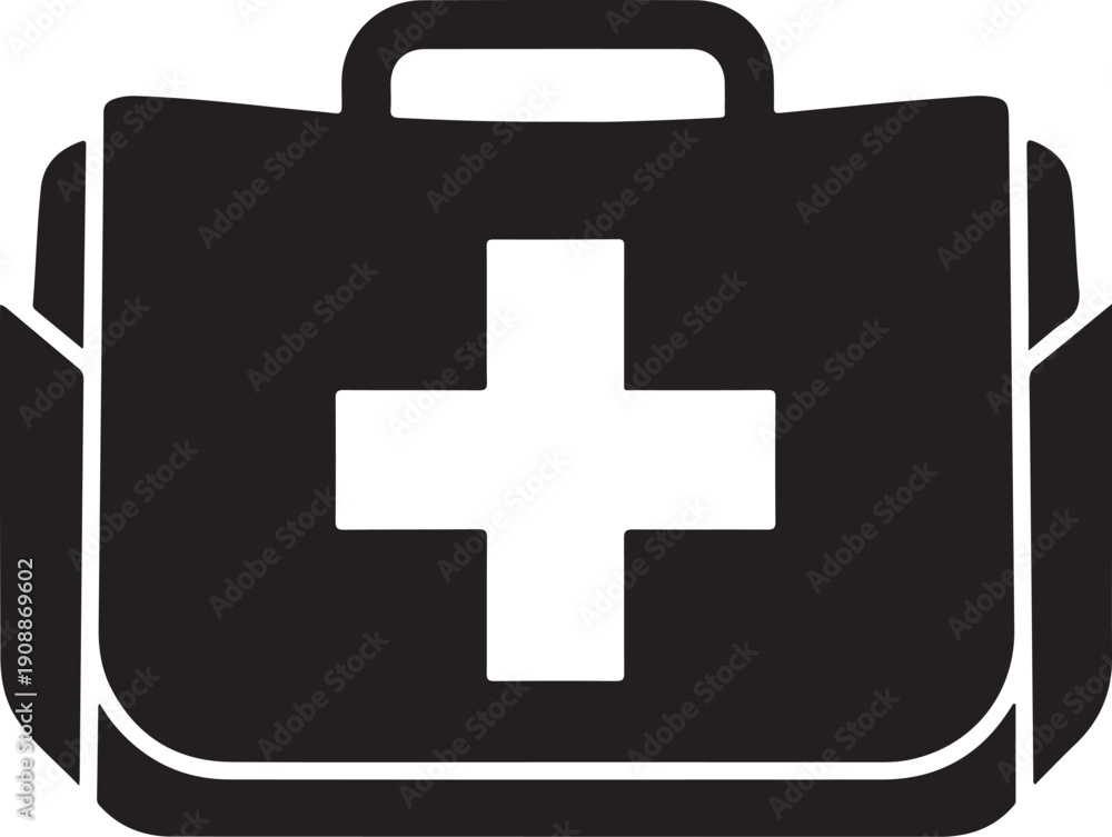 Obraz premium Minimalist medical kit with white cross isolated on white background