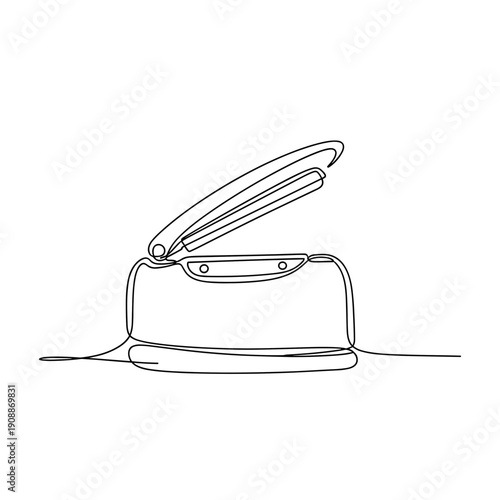 Minimalist continuous line drawing of a lid and sealer, isolated on a white background, emphasizing simplicity and elegance in design