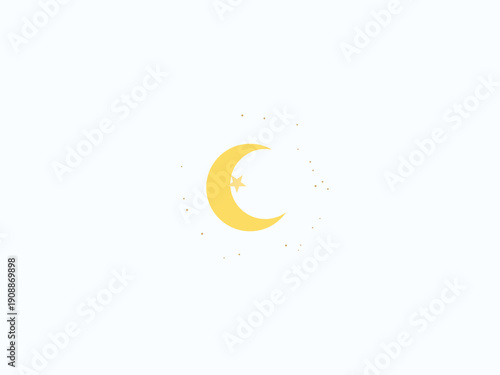 Eid Islamic Ramadan golden crescent moon symbol with soft watercolor texture on delicate white background minimalist design