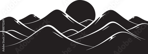 Minimalist mountain landscape with sunset in black and white