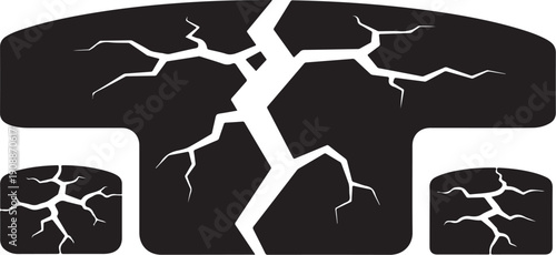 Cracked Black and White Vector Graphic Design Elements Isolated