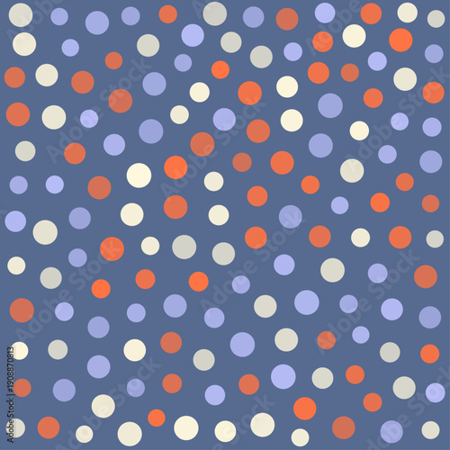 Colorful Polka Dot Pattern on Blue Background.