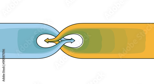 Diverging Paths: Business Strategy Arrows, Blue & Orange Flows Intertwine, Conflict Resolution, Isolated on transparent background. Conceptual Process Diagram.