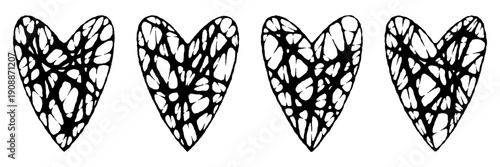 Set of y2k neo tribal heart shape. Tattoo art hand drawn stickers with thorn and spike element. Aesthetic of 90s, 2000s. Vector isolated illustration