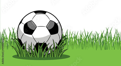 Cartoon Soccer Ball in Grass Vector - Sport, Play, Green Field, Illustration - Isolated on transparent background. Symbol of Activity, Training, and Healthy Lifestyle