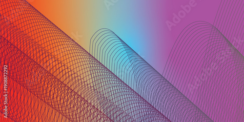 Abstract grainy gradient background with magenta azure and red shapes on black noisy texture wide banner design