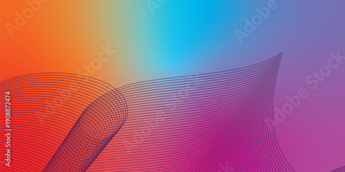 Abstract grainy gradient background with magenta azure and red shapes on black noisy texture wide banner design