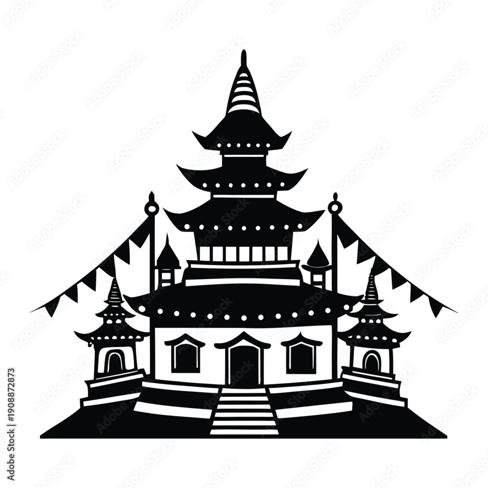 Obraz premium Nepali Pagoda Temple Silhouette Vector