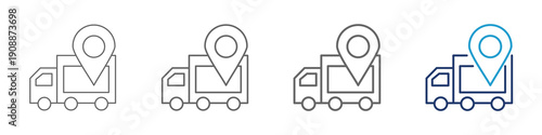 Logistic icon with thick lines and blue color for illustration design with a truck and location icon
