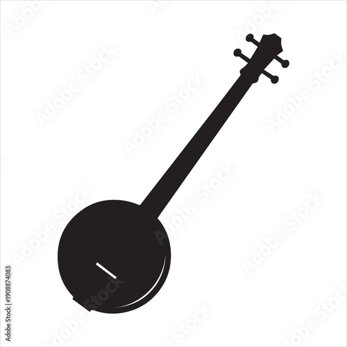 Silhouette of a banjo with vector a round body and tuning pegs