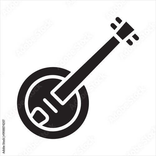 Banjo glyph icon, music and string, folk musical instrument sign, vector graphics, a solid pattern on a white background.