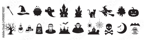 halloween icons set on a white background