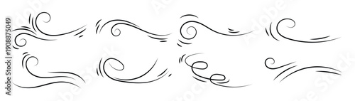 hand drawn doodle wind motion air blow swirl icon set 