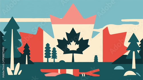 Landscape Illustration With Canadian Culture Vector Design Template