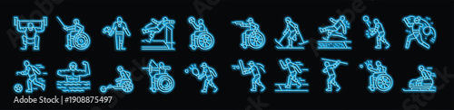 handicapped athlete sport game neon glow icon illustration