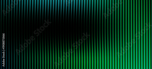 Dark green neon gradient ribbed glass. Vector ribbed glass texture background. Mesh gradient. acrylic ribbed bath surface. Reeded glass background semitransparent overlay. Bath wall window
