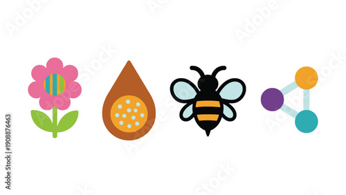 Flower vector illustration with honeycomb and bee icon design